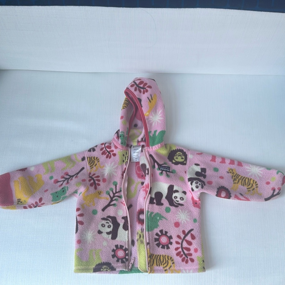 Patagonia Pink Jungle Animals Fleece Zip Up Hoodie